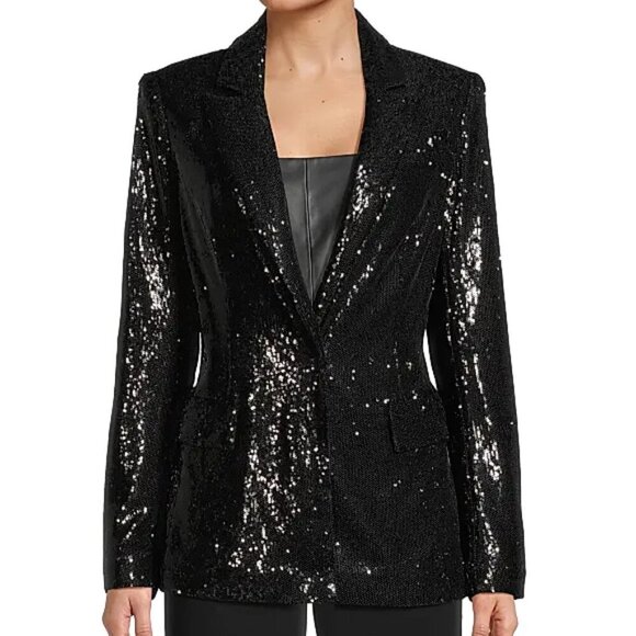 MILLY 'ALEXA' Sequin-Embellished Blazer Jacket, Black - Picture 1 of 3